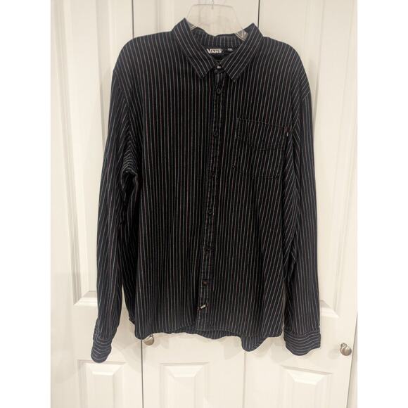 Rare Vans XXL Cotton Flannel Shirt Black Red Grey White Stripe Woven 100% Cotton - Picture 1 of 11